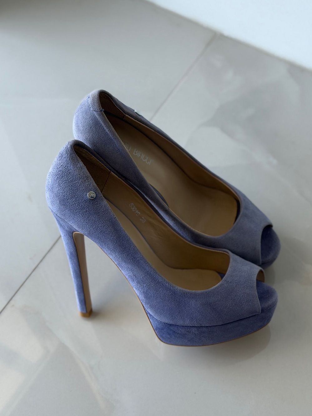 Lavender Suede Peep-Toe Platform Pumps - Women's Heels